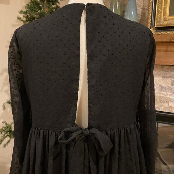 ZARA TRAFALUC COLLECTION Womens S BLACK Top Embroidered Babydoll Open Back Tie - Picture 5 of 7